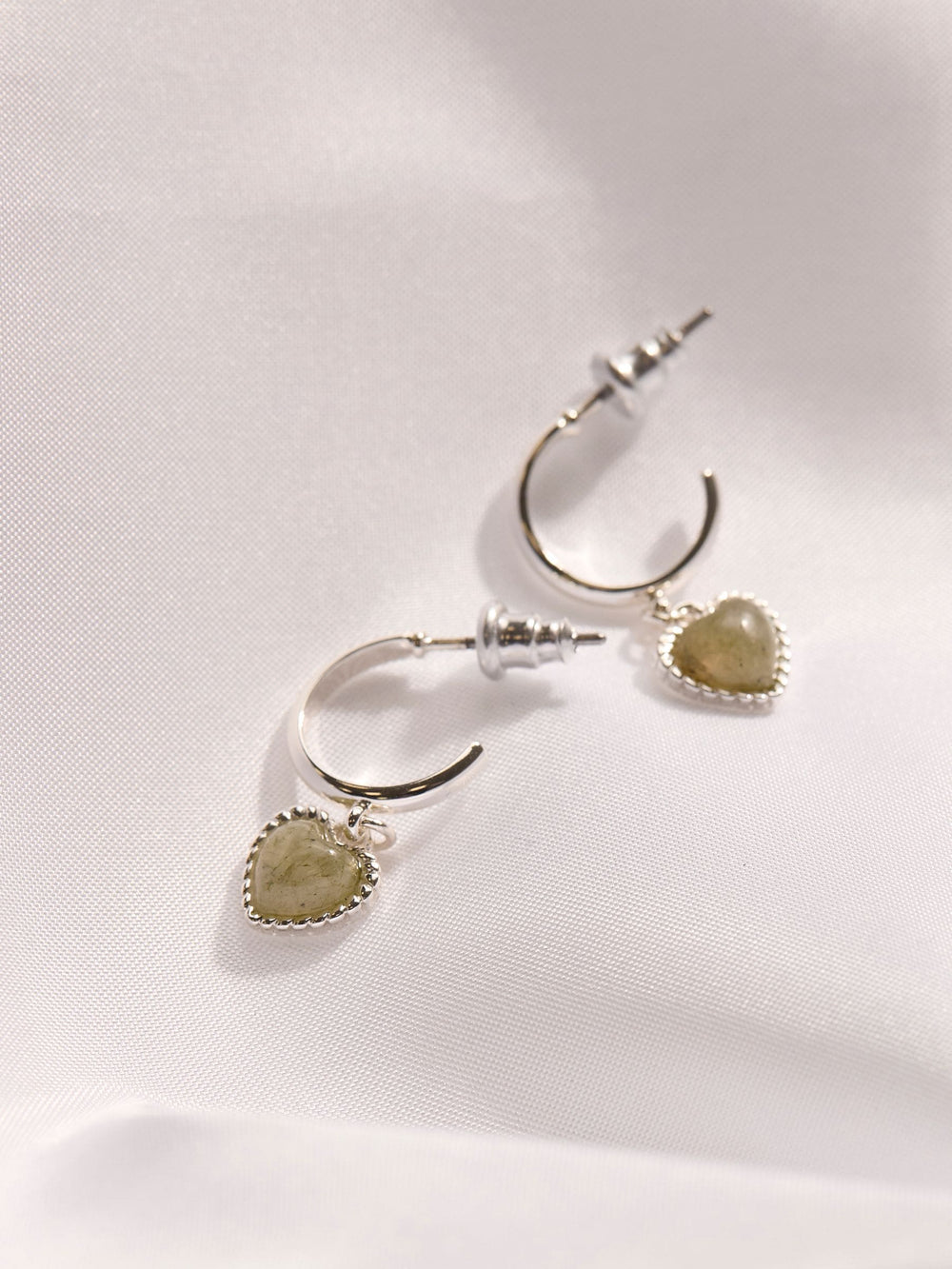 Silver Tone Heart Stone Drop Earrings