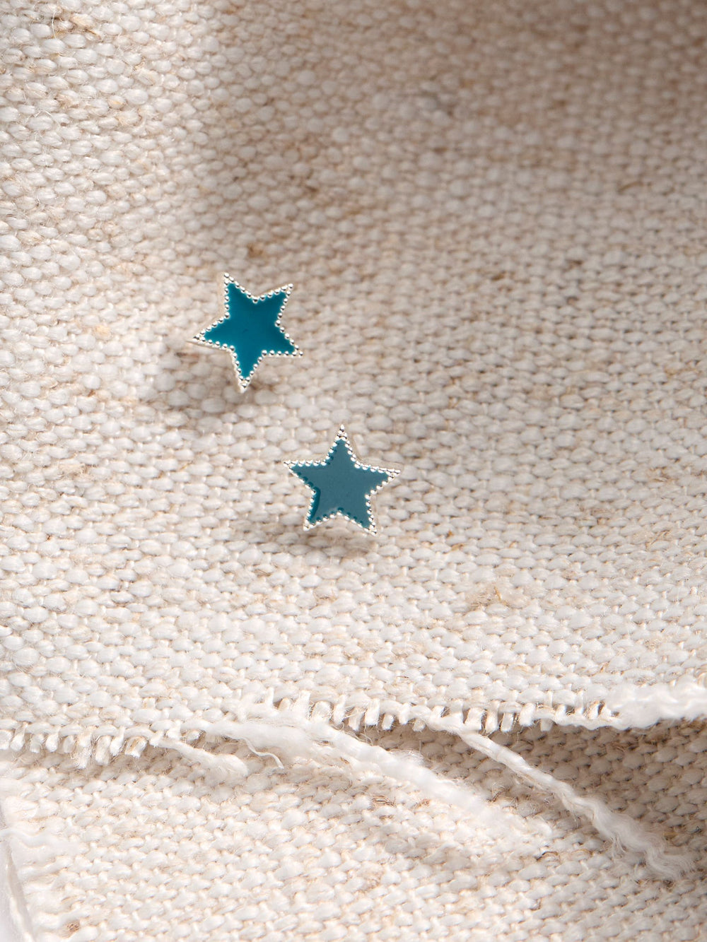 Teal Blue Enamel Star Stud Earrings