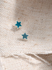Teal Blue Enamel Star Stud Earrings