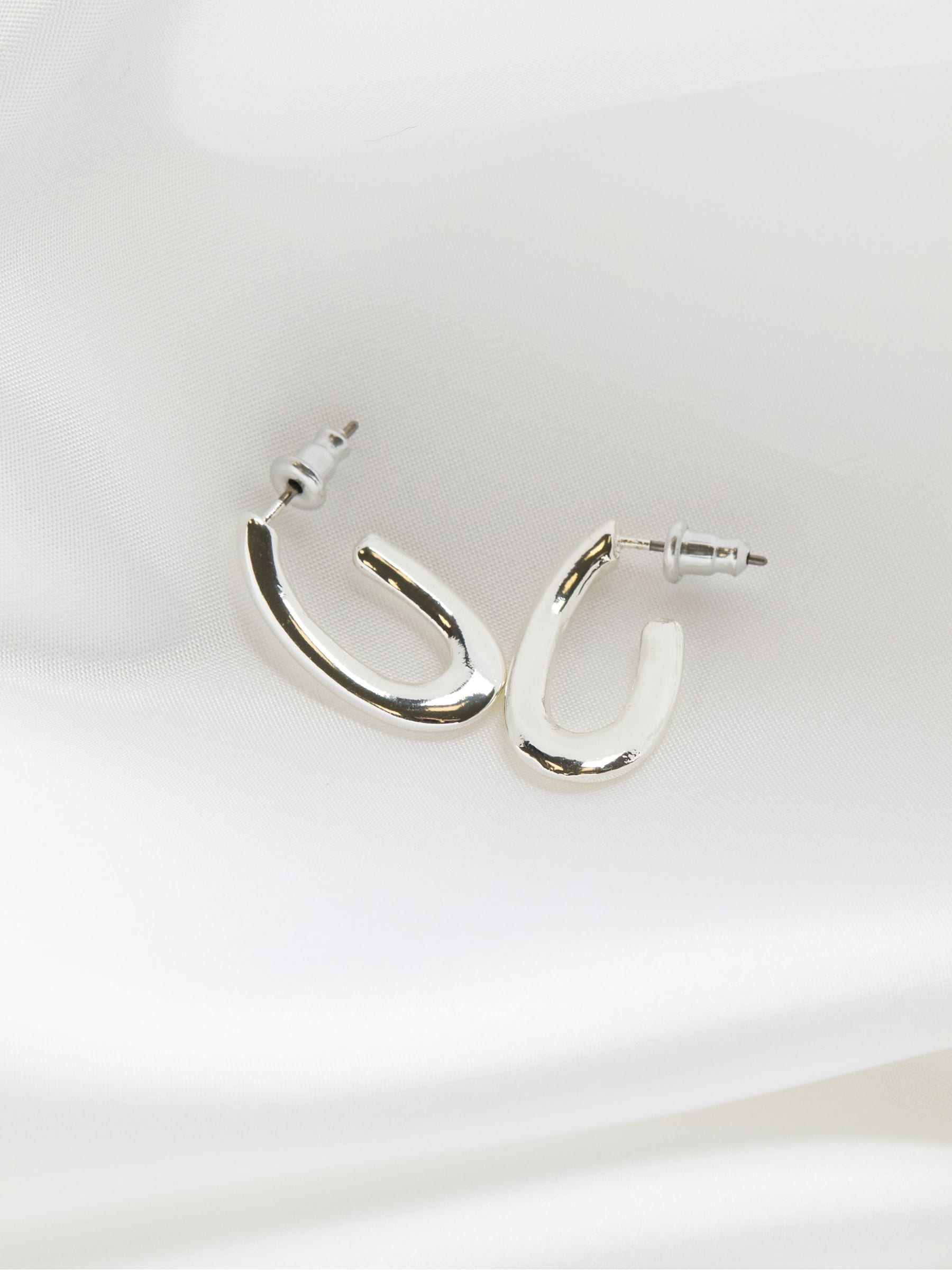 Silver Tone Twist Oval Hoop Earrings