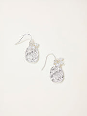 Silver Tone Hammered Pearl Drop Earrings