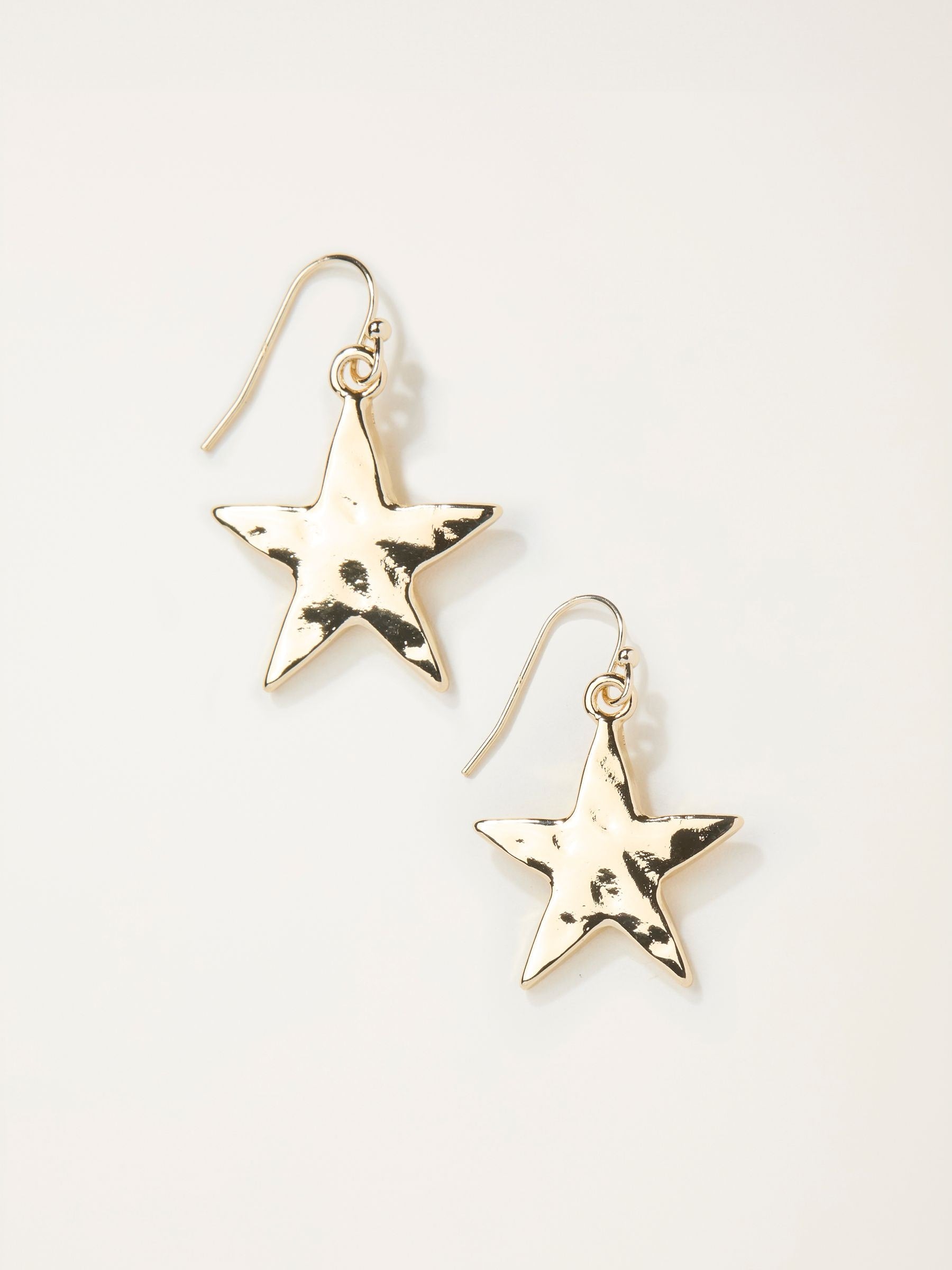 Gold Tone Large Star Drop Earrings
