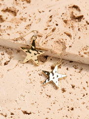 Gold Tone Large Star Drop Earrings