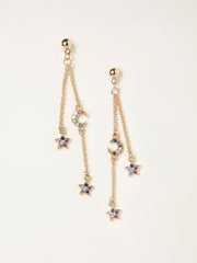 Gold Tone Star and Moon Chain Earrings