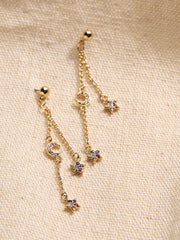 Gold Tone Star and Moon Chain Earrings