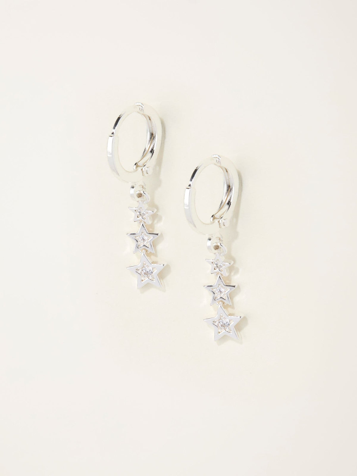 Silver Tone Trio Star Drop Earrings