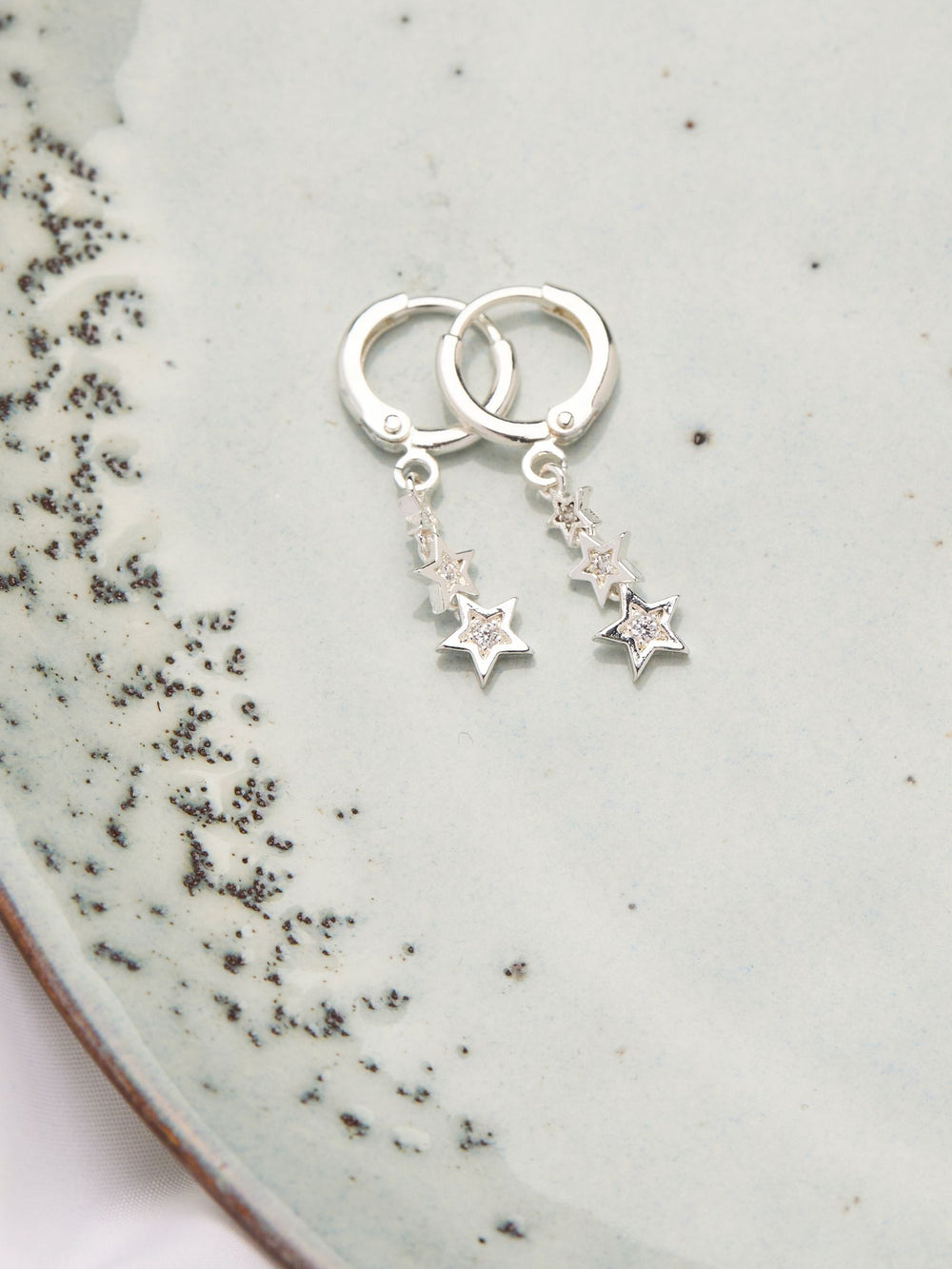 Silver Tone Trio Star Drop Earrings