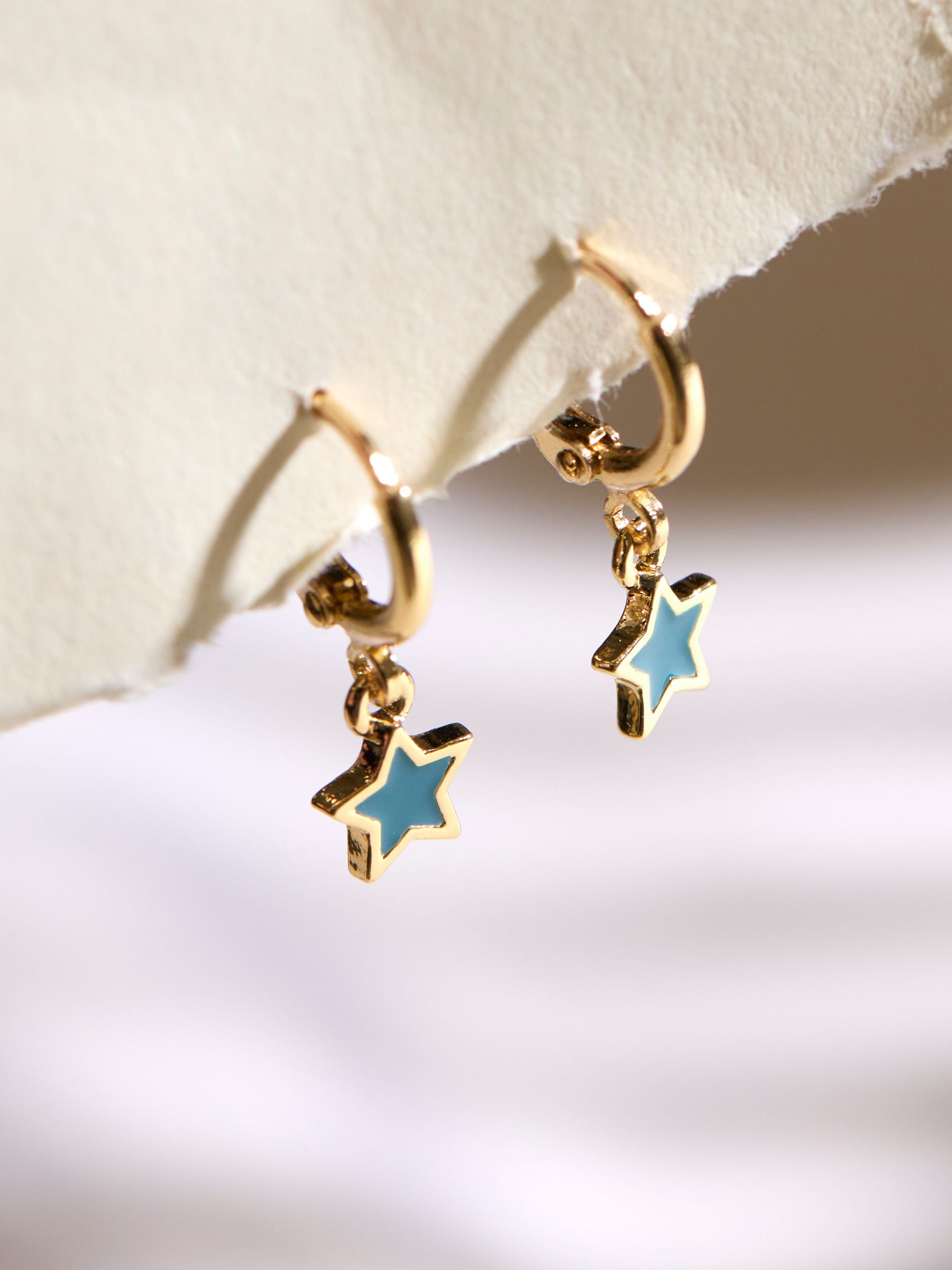 Teal Blue Enamel Star Drop Earrings