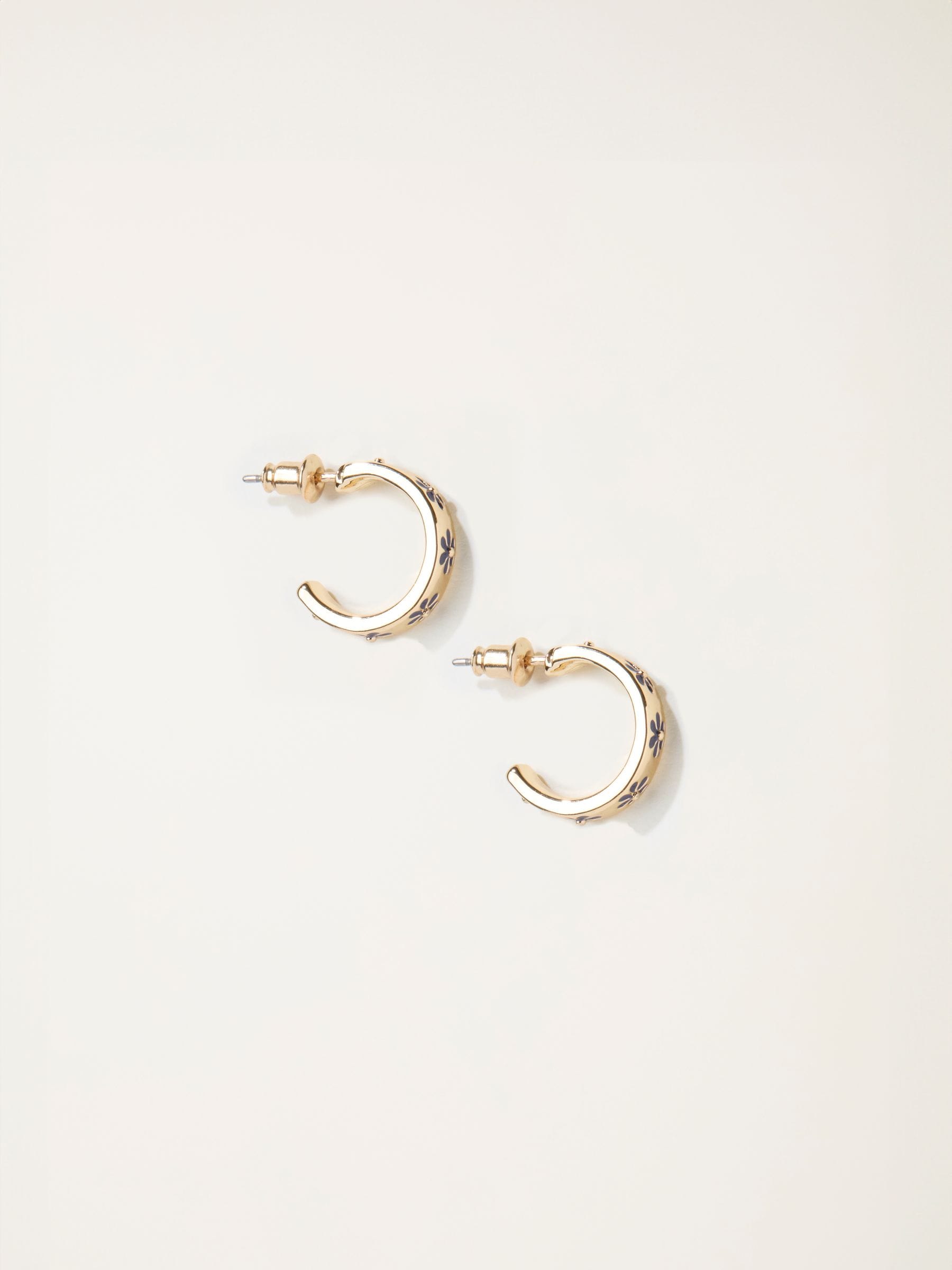 Navy Bliue Enamel Daisy Hoop Earrings