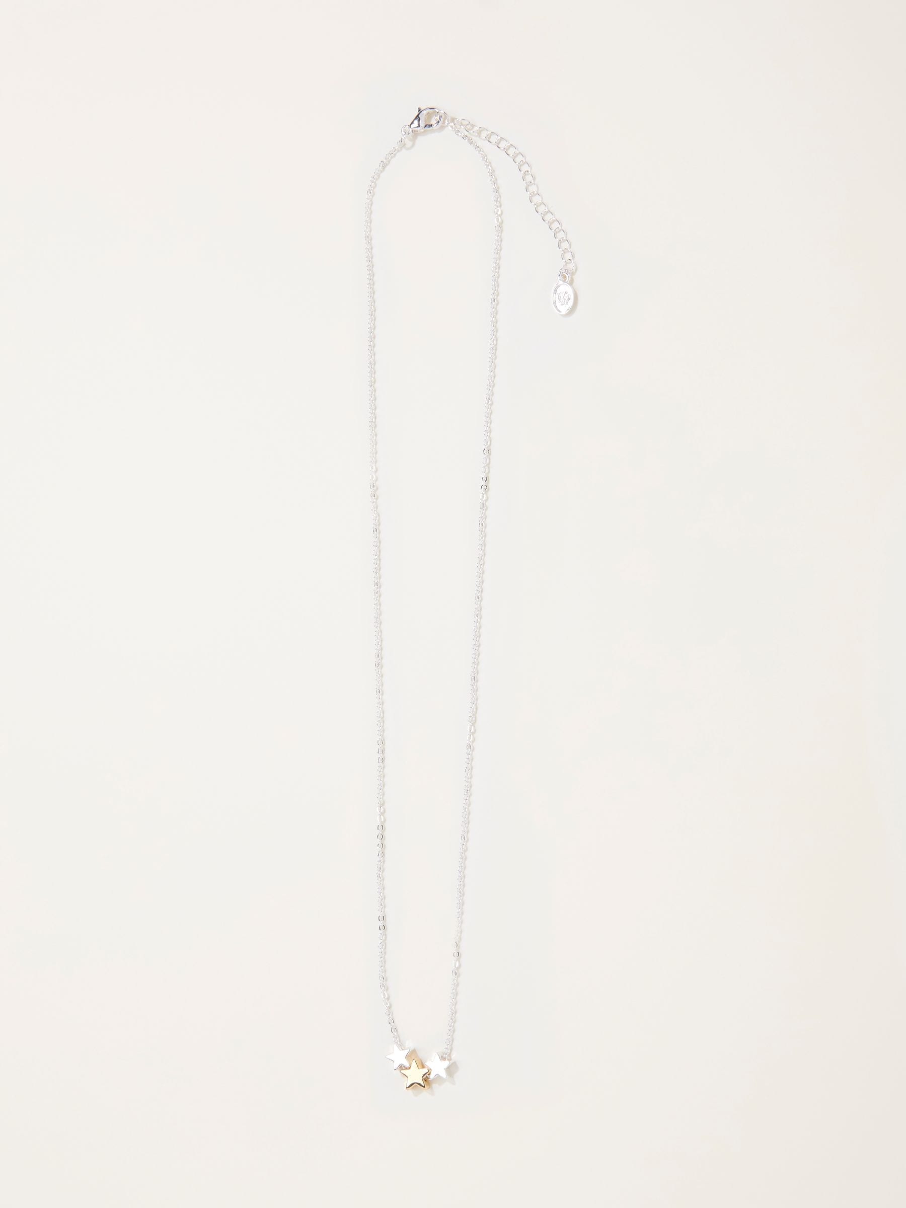 Silver Tone Trio Star Necklace