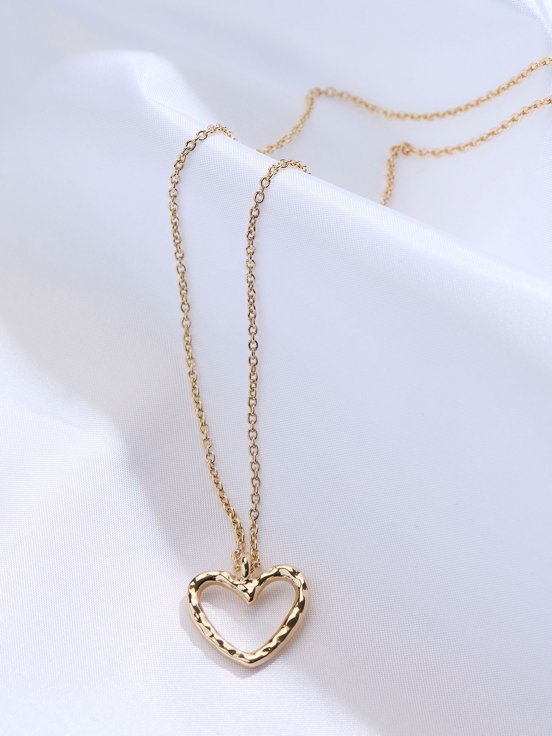 Gold Tone Hammered Heart Necklace
