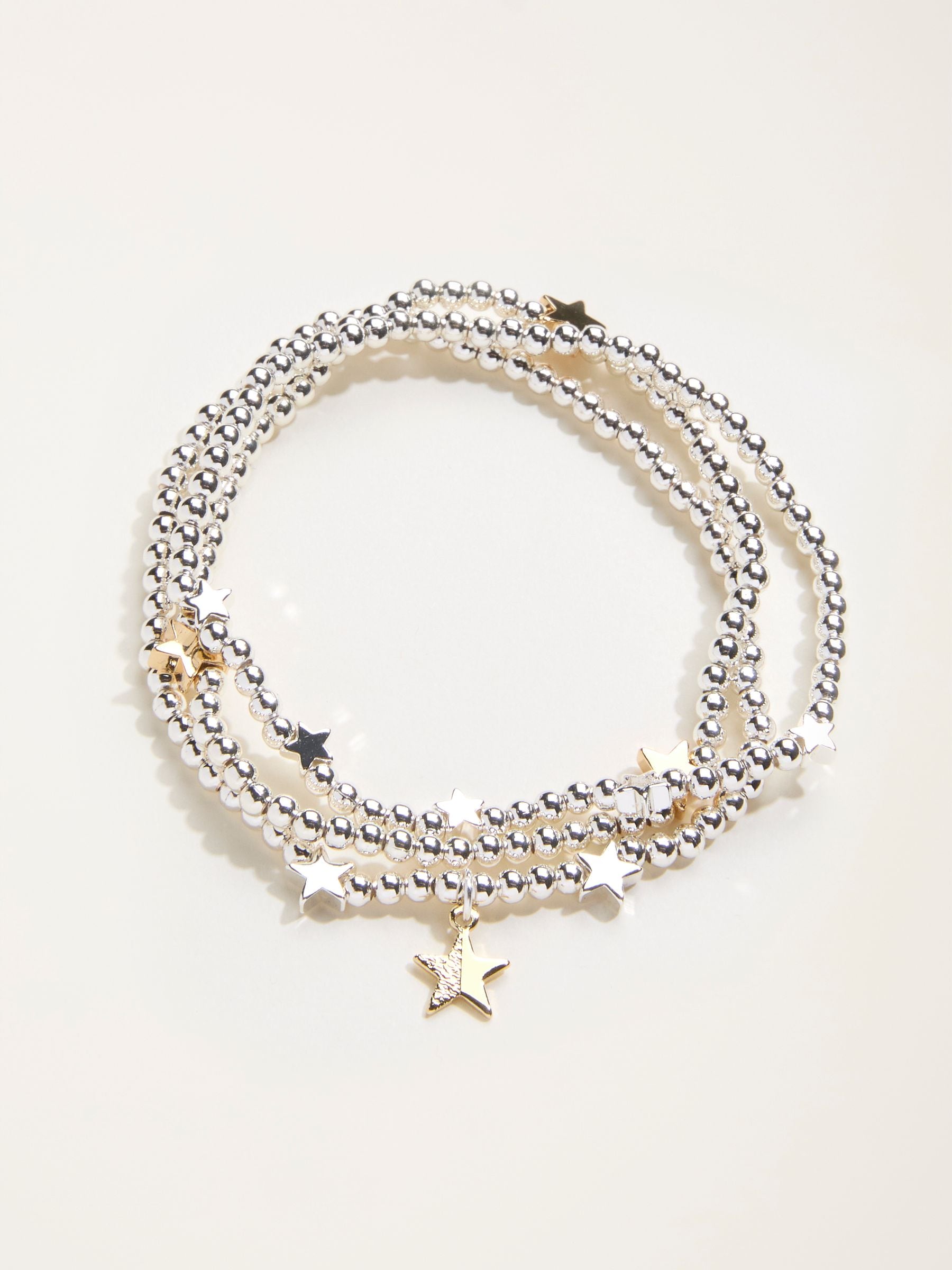 Silver Tone Trio Star Stretch Bracelet