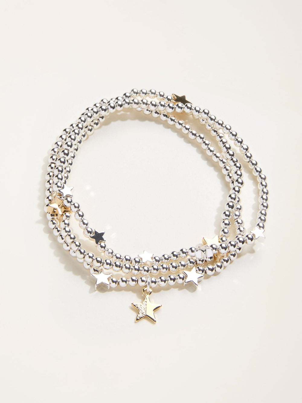 Silver Tone Trio Star Stretch Bracelet