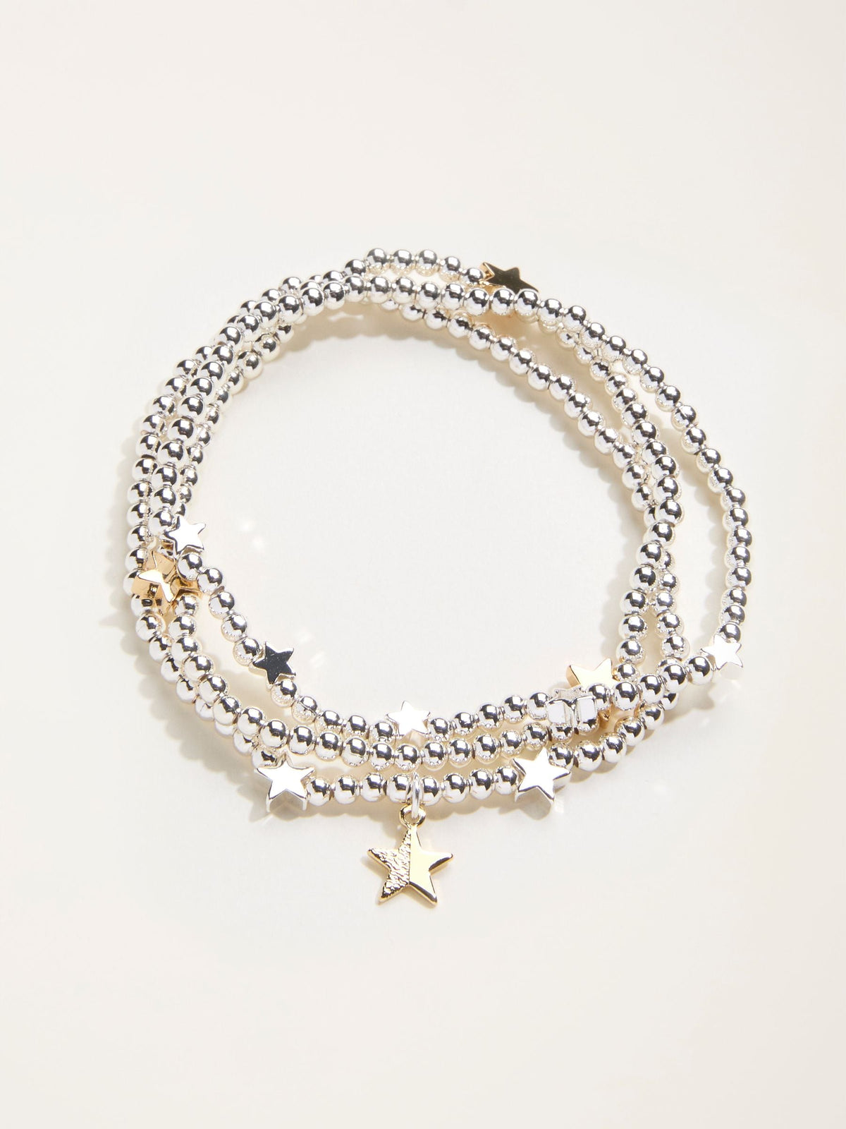 Silver Tone Trio Star Stretch Bracelet
