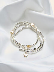 Silver Tone Trio Star Stretch Bracelet