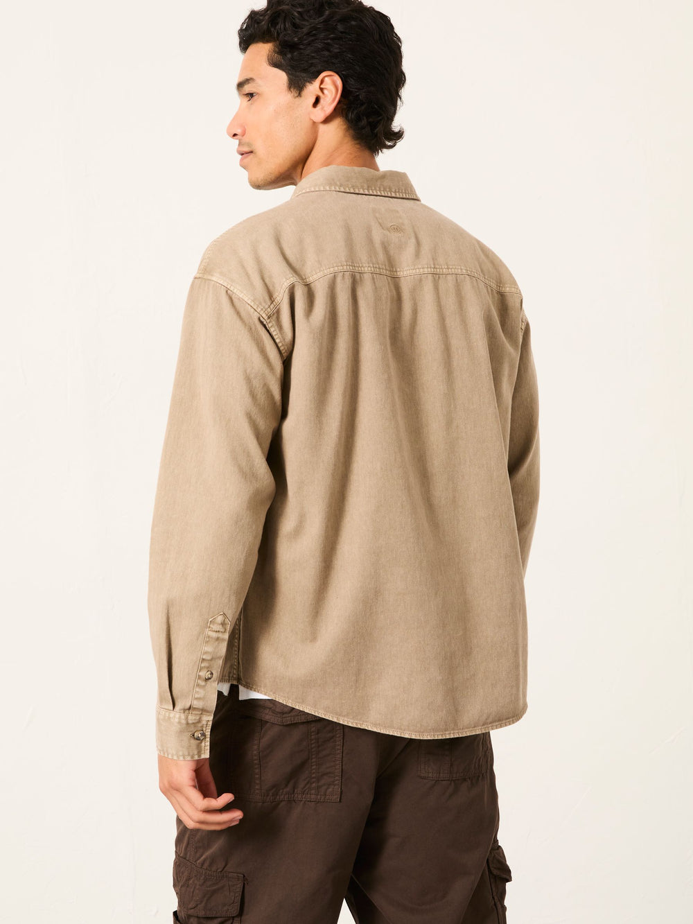 Light Brown Long Sleeve Relaxed Fit Garment Dye Utility Shirt