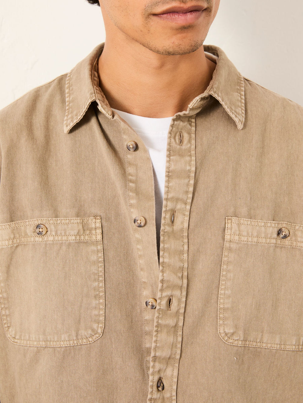 Light Brown Long Sleeve Relaxed Fit Garment Dye Utility Shirt