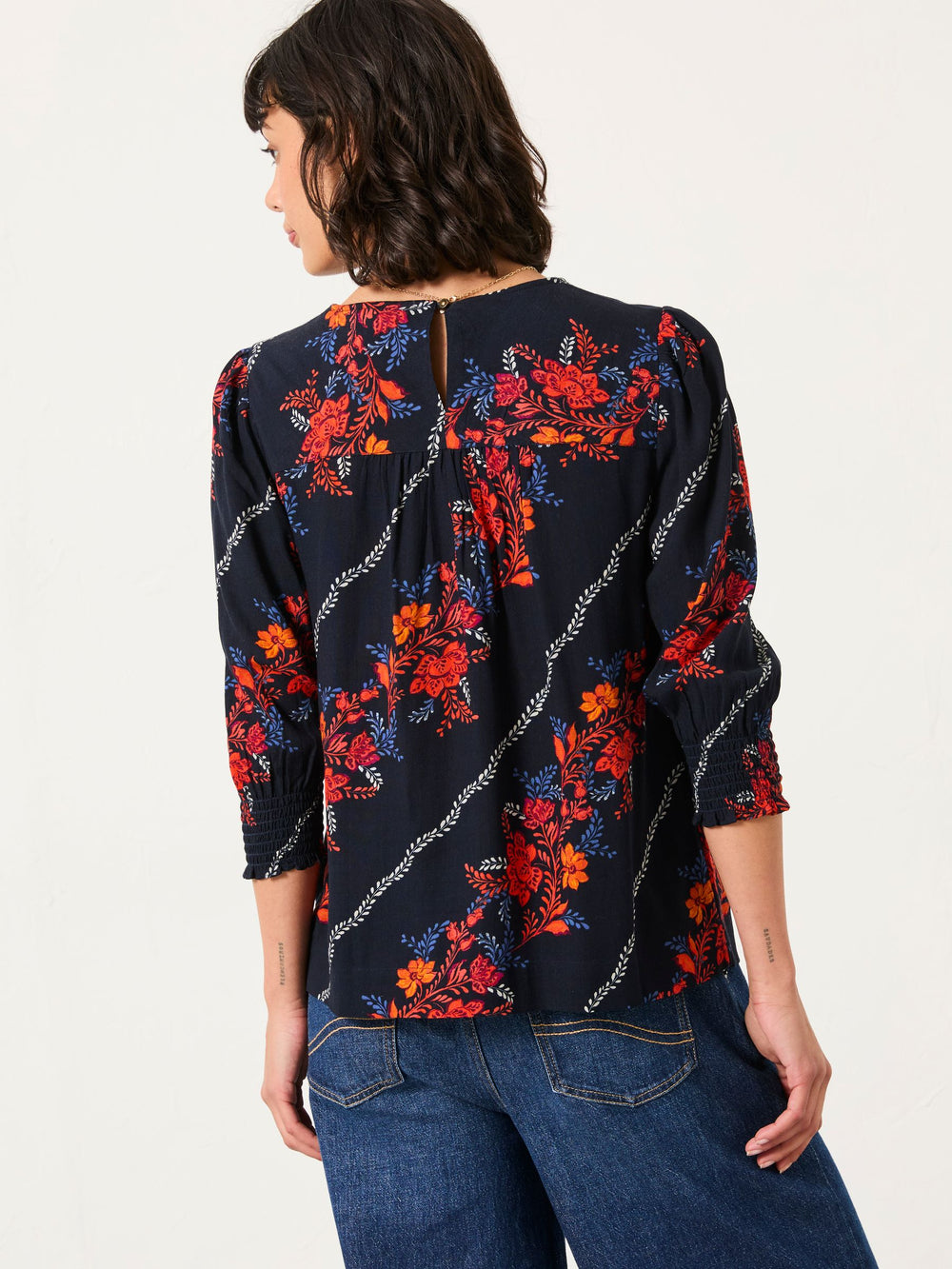 Shelley Navy Folk Floral Blouse