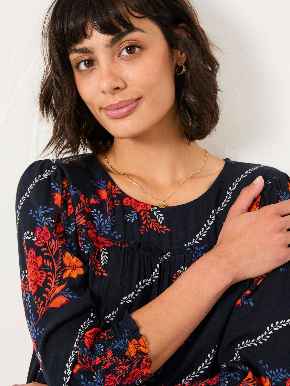 Shelley Navy Folk Floral Blouse