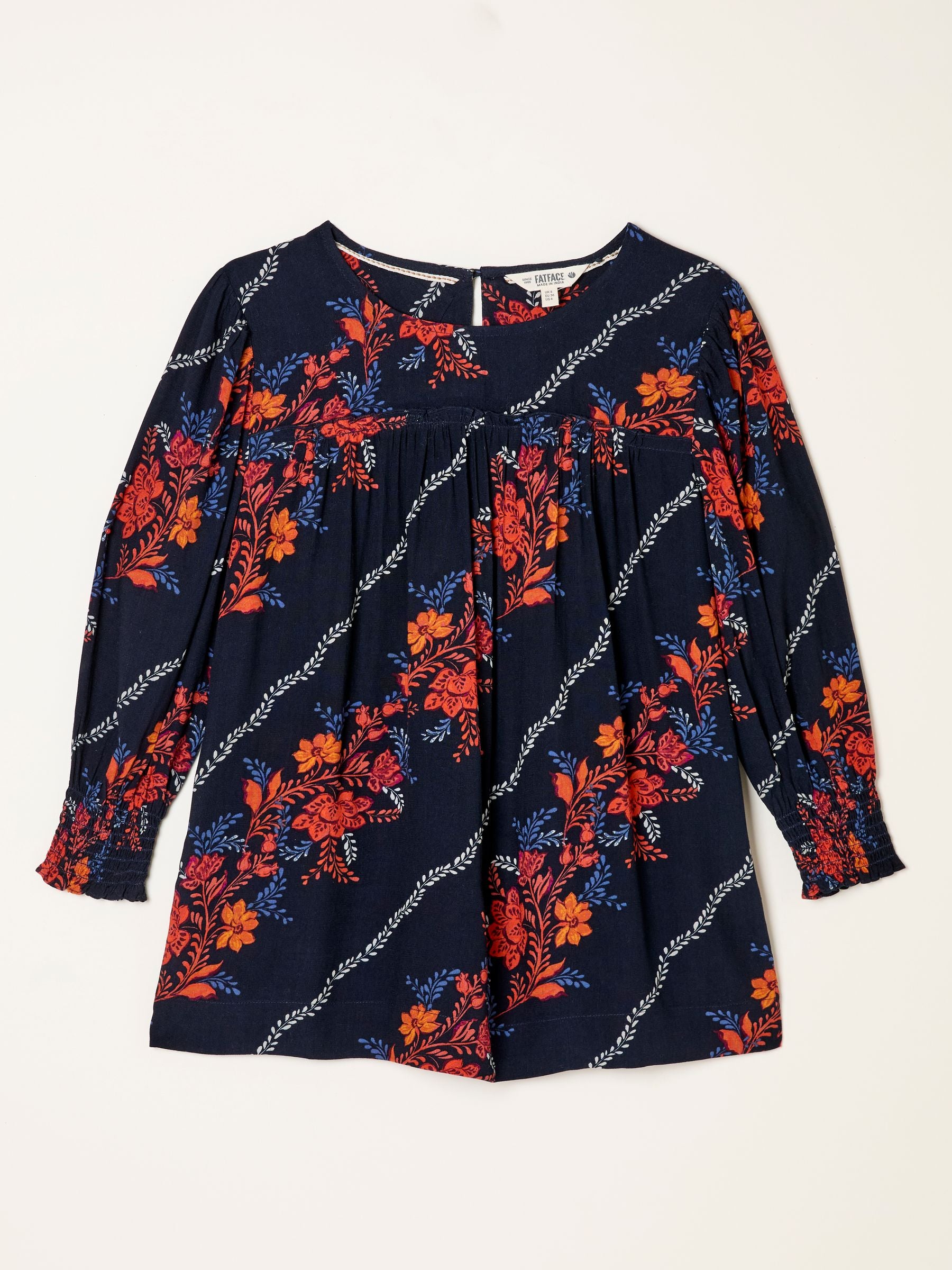 Shelley Navy Folk Floral Blouse