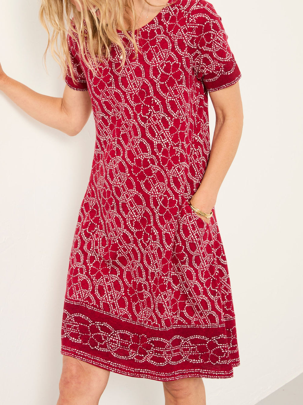 Simone Red Texture Floral Petite Jersey Dress