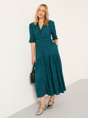 Elsie Dark Teal Petite Embroidered Midi Dress