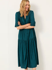 Elsie Dark Teal Petite Embroidered Midi Dress