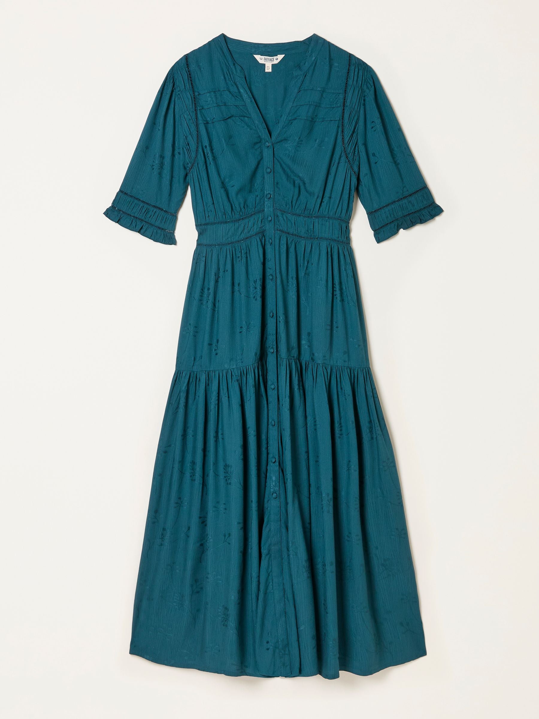 Elsie Dark Teal Petite Embroidered Midi Dress