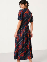 Becky Navy Folk Floral Petite Midi Dress