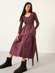 Louise Dusky Purple Petite Jersey Woven Midi Dress