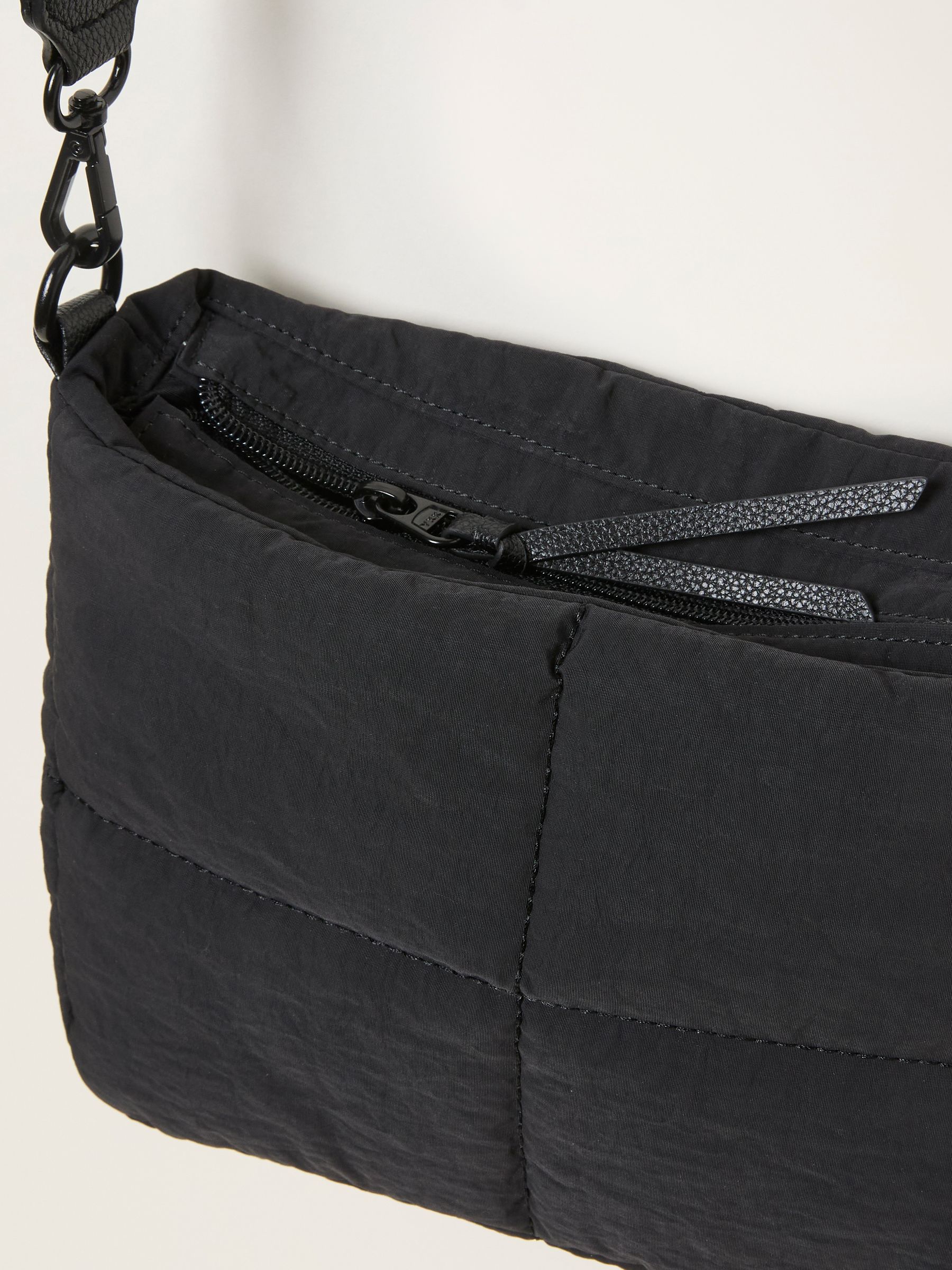 Black Quilted Nylon Crossbody Bag