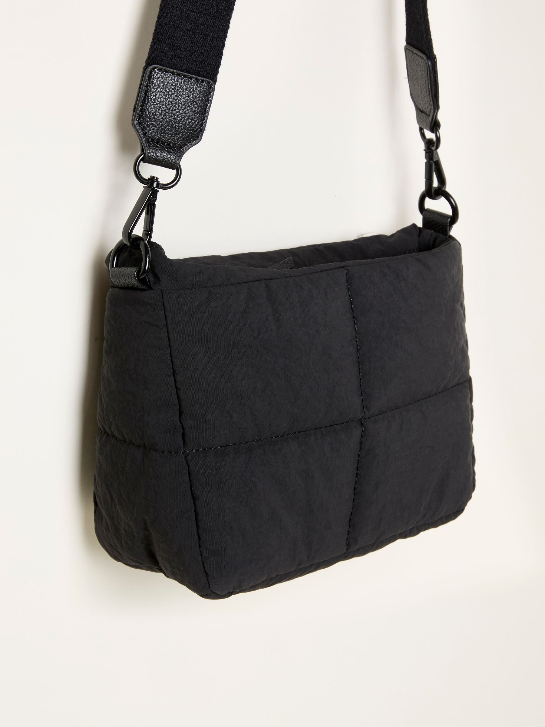 Black Quilted Nylon Crossbody Bag