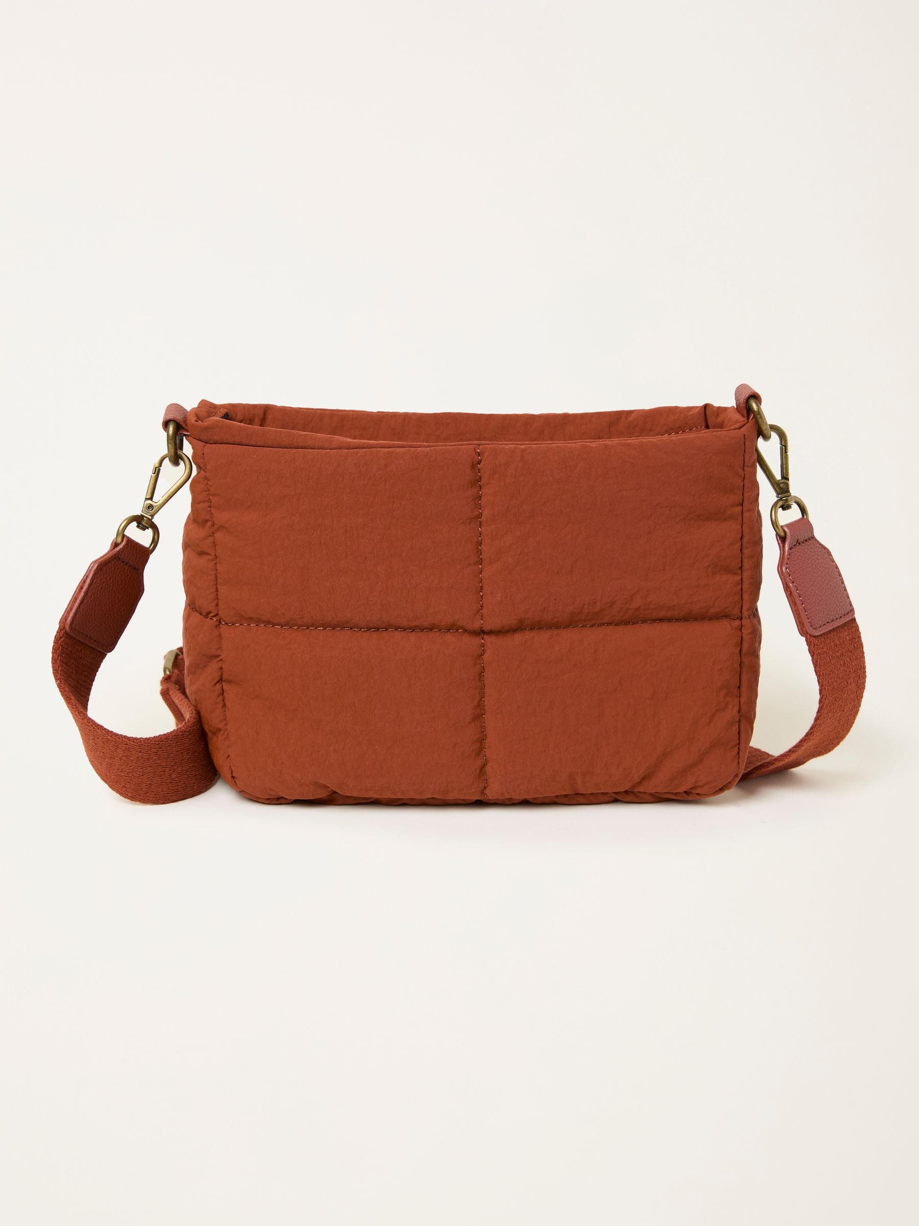 Dark Orange Quilted Nylon Crossbody Bag