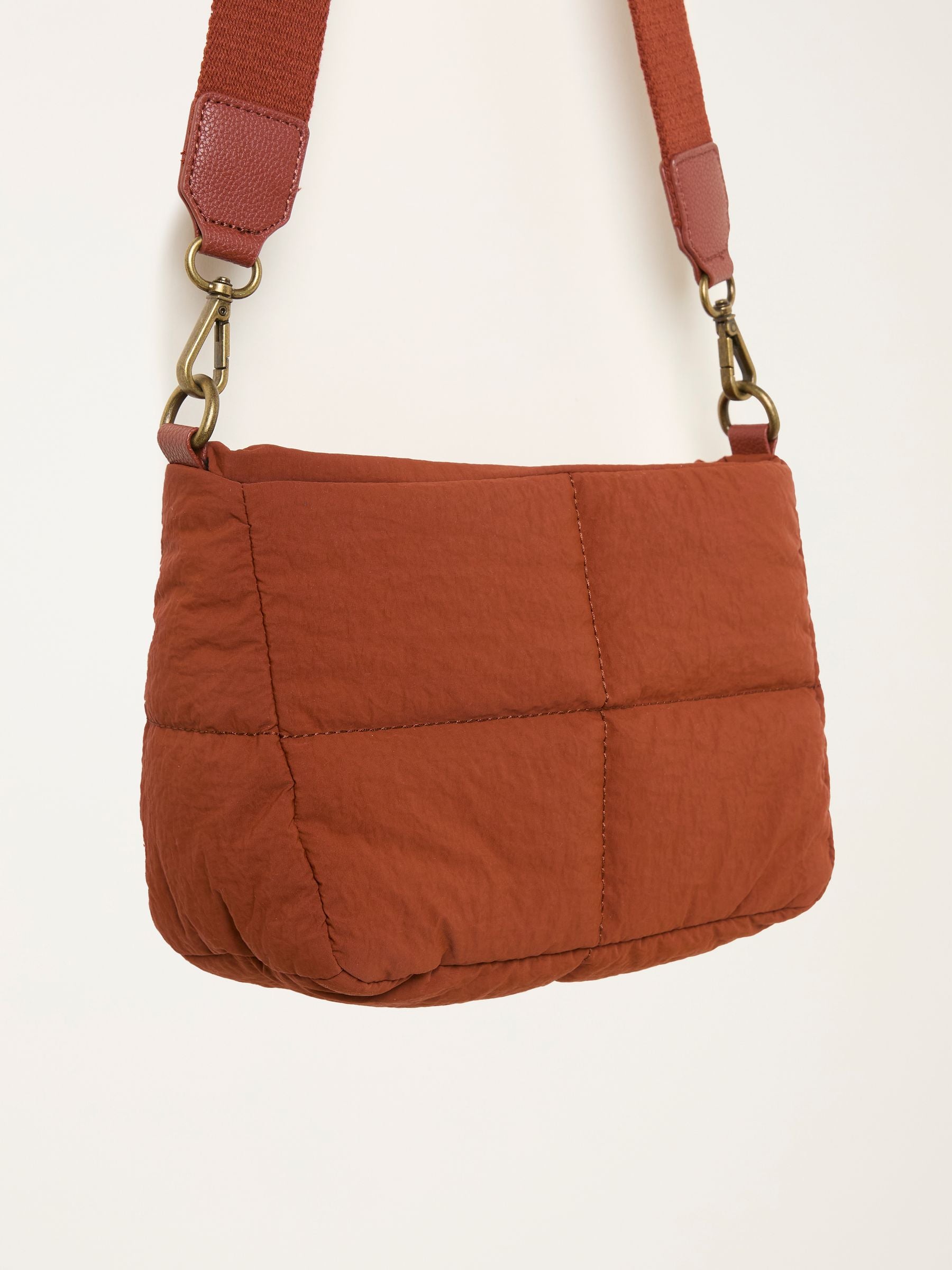 Dark Orange Quilted Nylon Crossbody Bag
