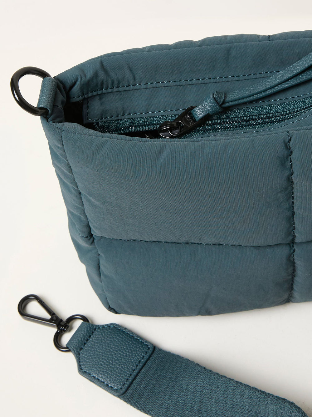 Teal Blue Quilted Nylon Crossbody Bag
