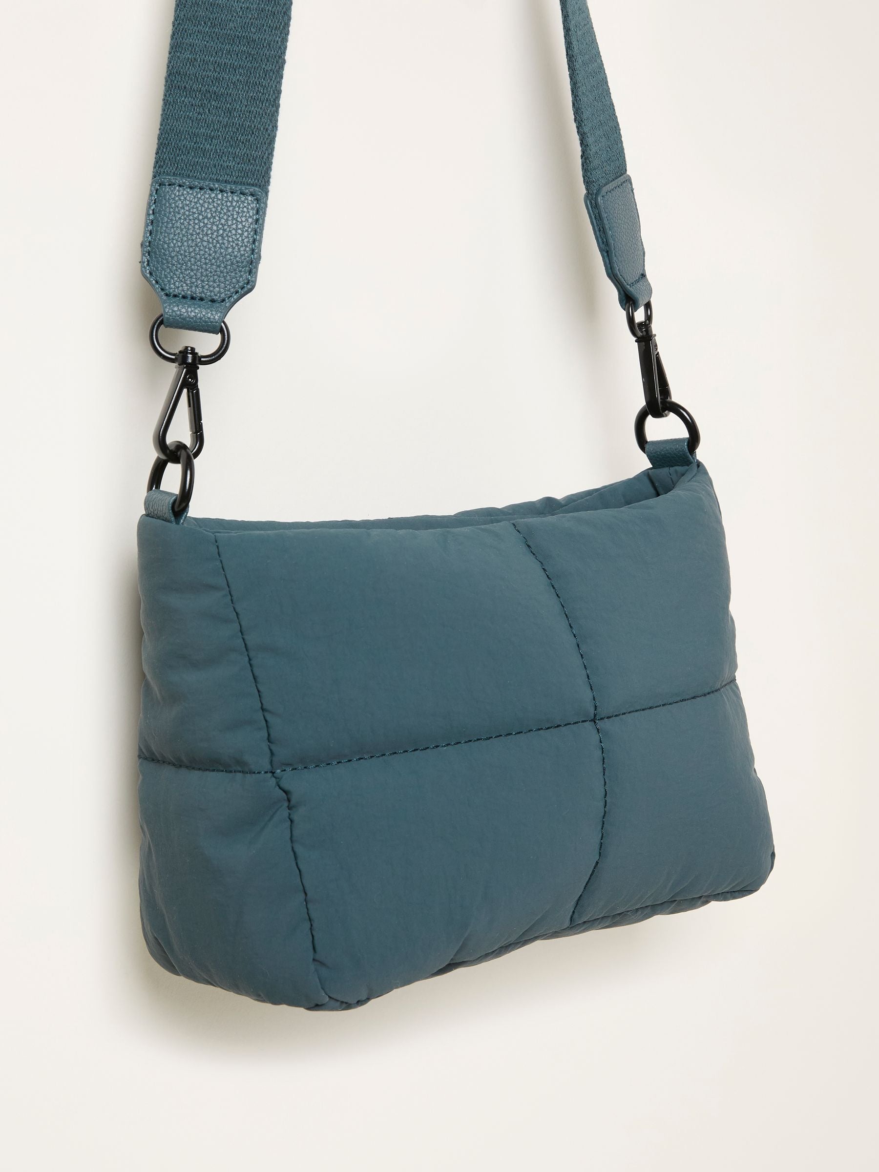Teal Blue Quilted Nylon Crossbody Bag
