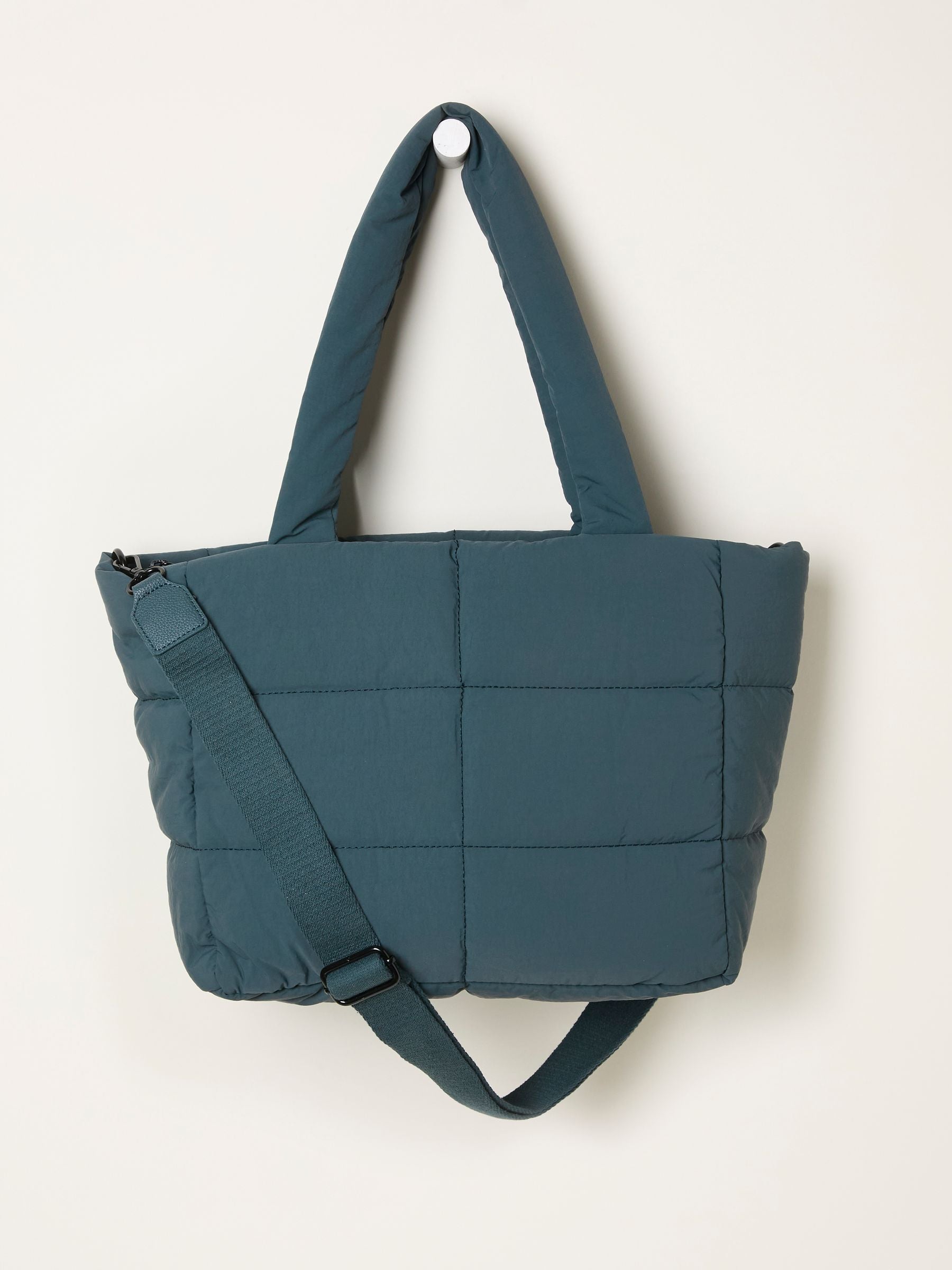 Teal Blue Quilted Nylon Tote Bag
