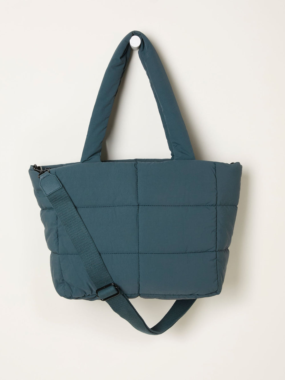 Teal Blue Quilted Nylon Tote Bag