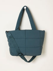 Teal Blue Quilted Nylon Tote Bag
