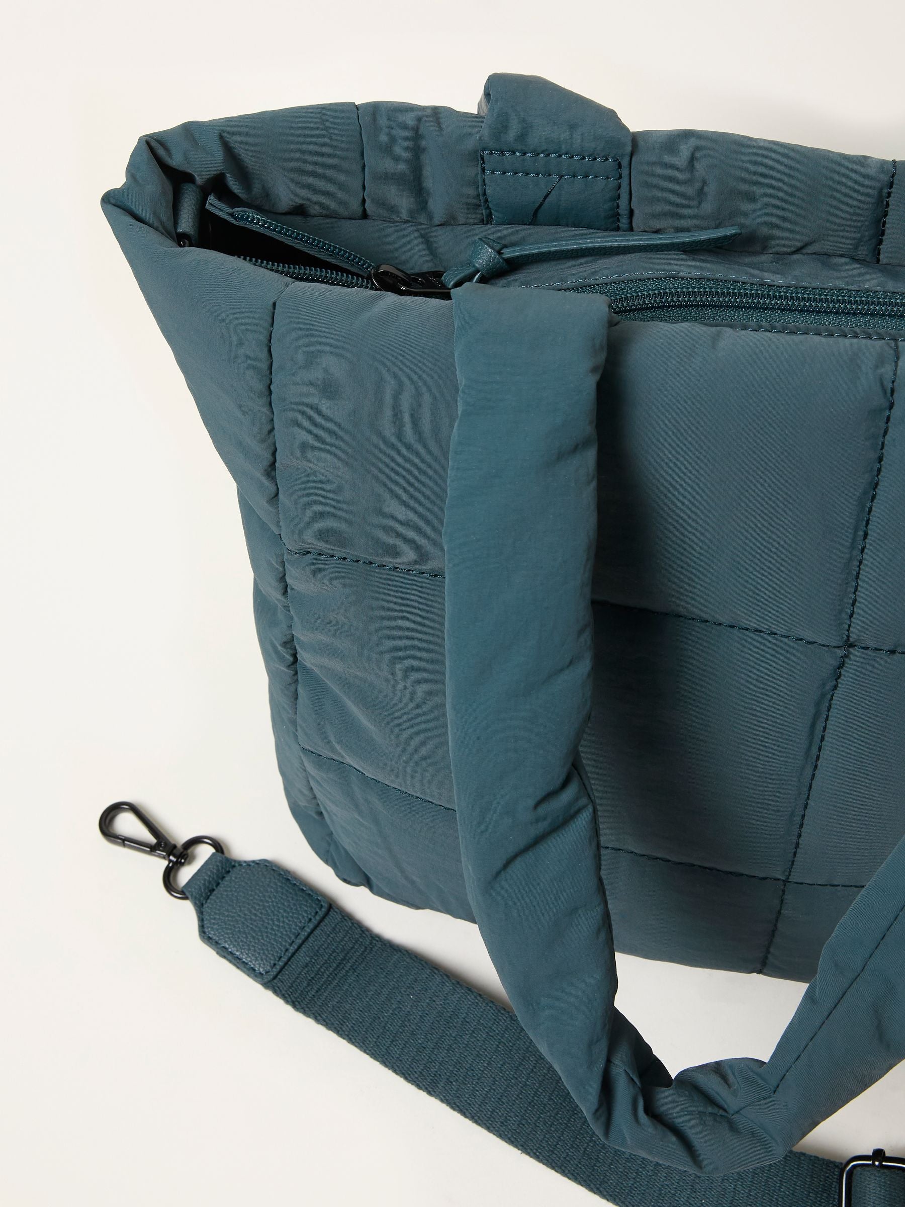 Teal Blue Quilted Nylon Tote Bag