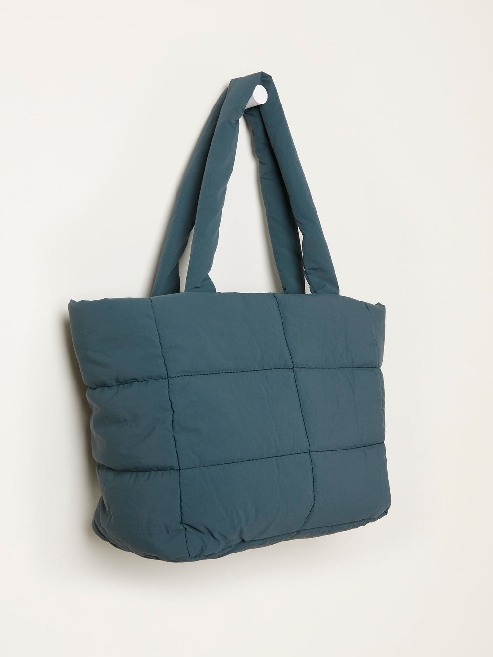 Teal Blue Quilted Nylon Tote Bag