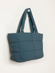 Teal Blue Quilted Nylon Tote Bag