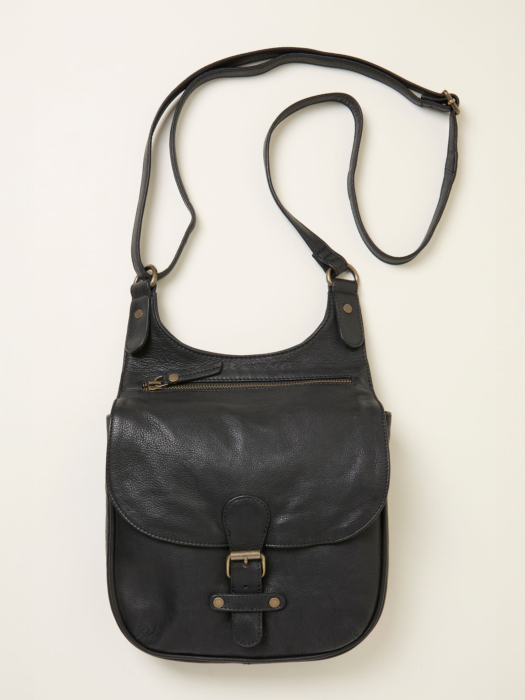 Anna Black Oiled Crossbody Bag