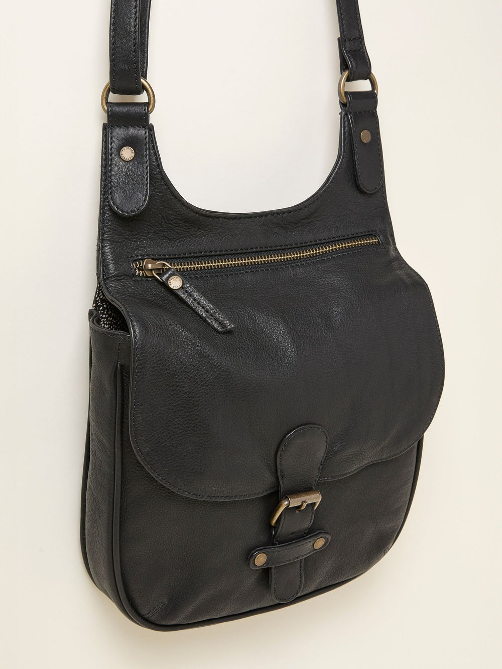 Anna Black Oiled Crossbody Bag
