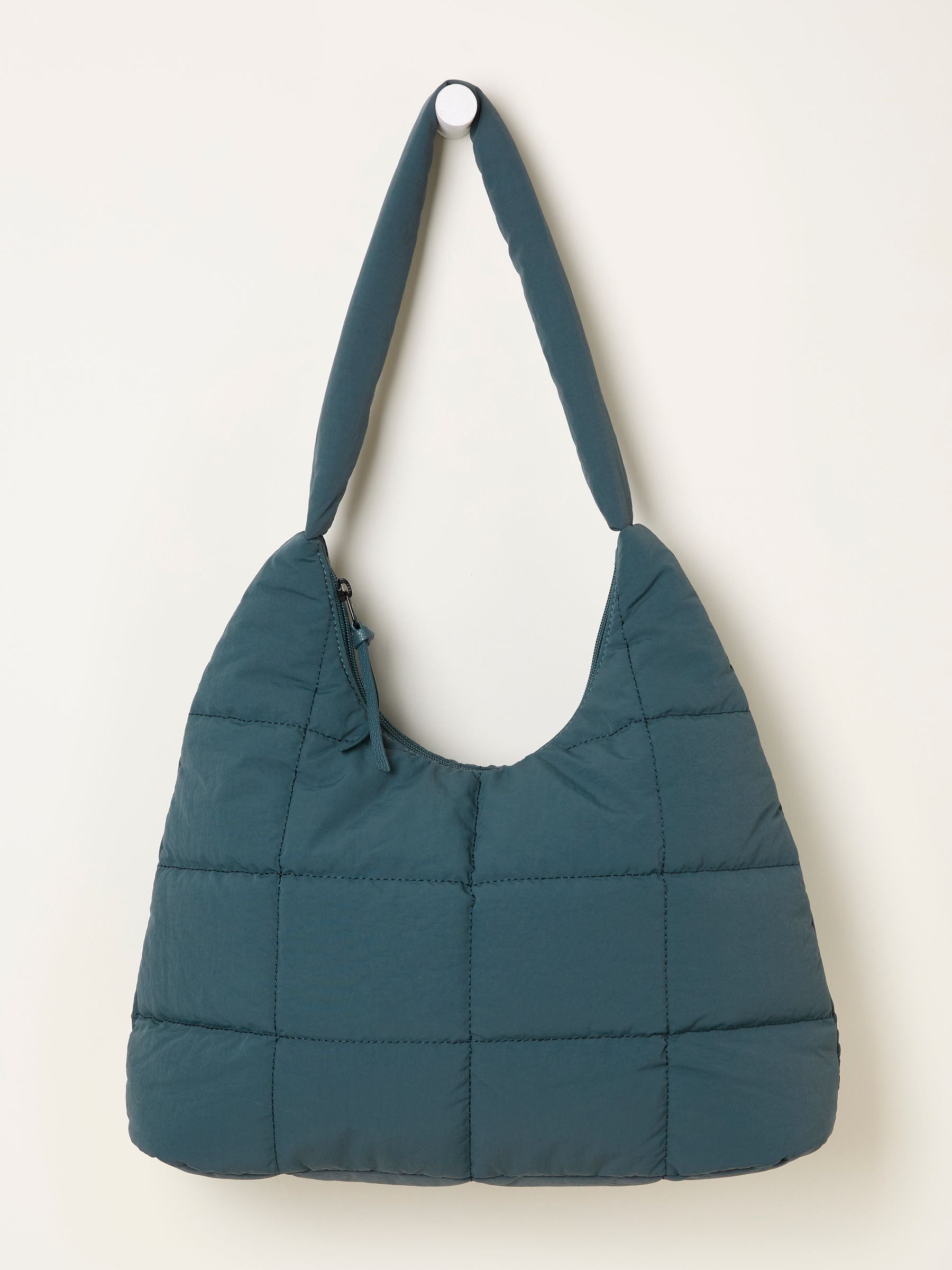 Teal Blue Quilted Nylon Shoulder Bag