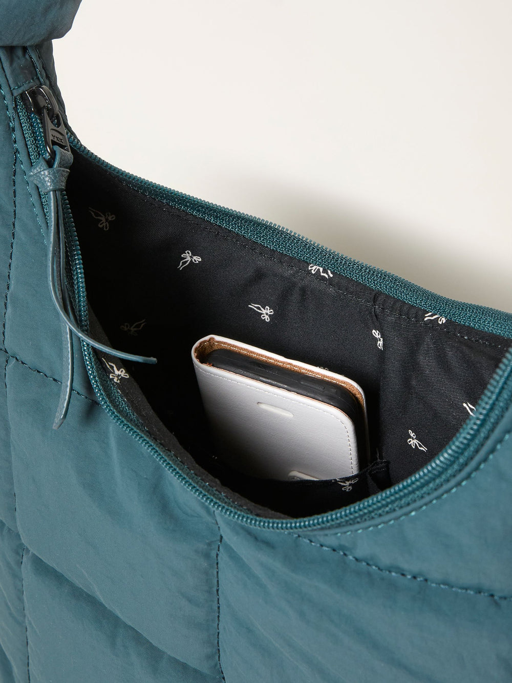 Teal Blue Quilted Nylon Shoulder Bag