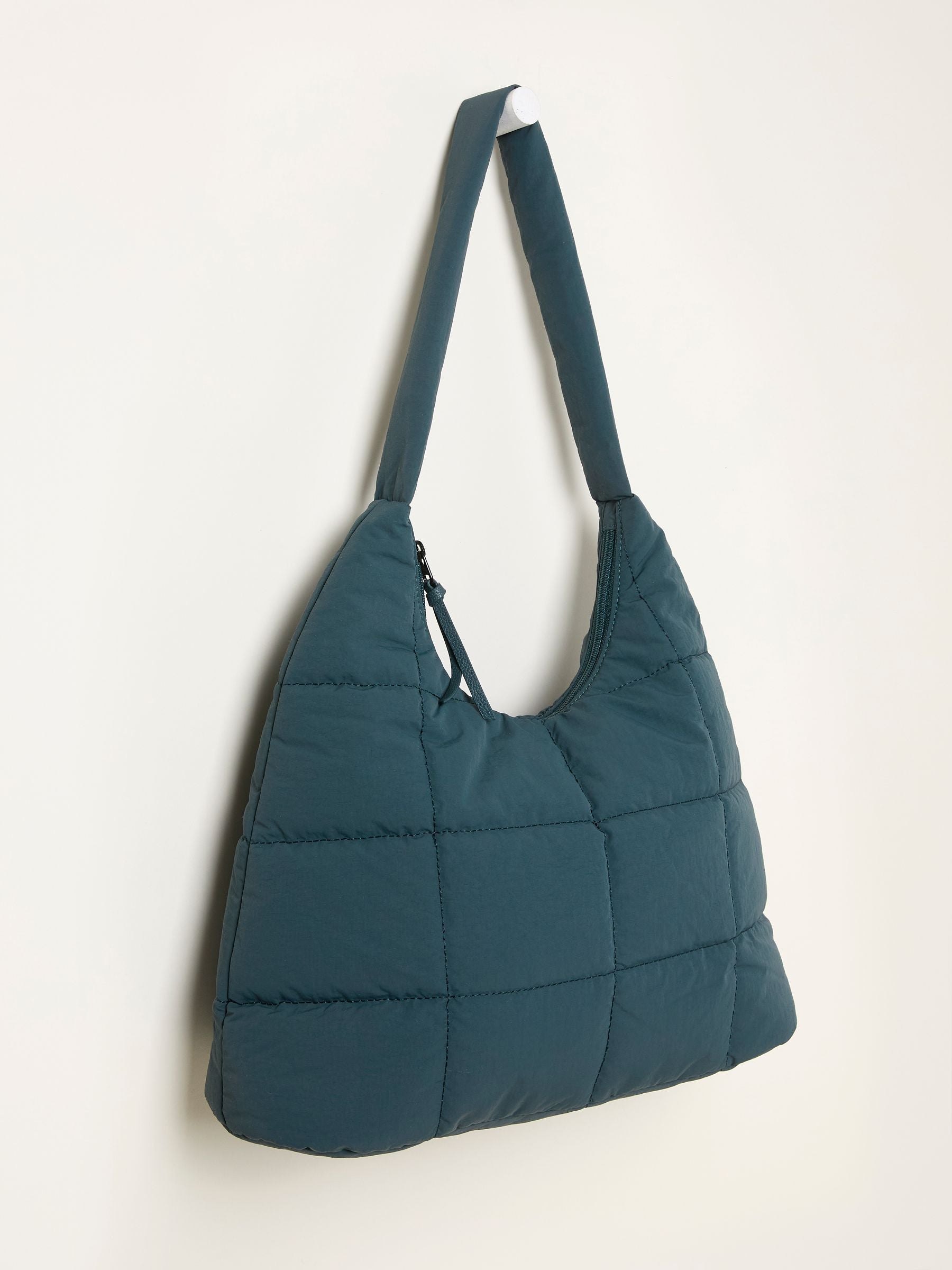 Teal Blue Quilted Nylon Shoulder Bag