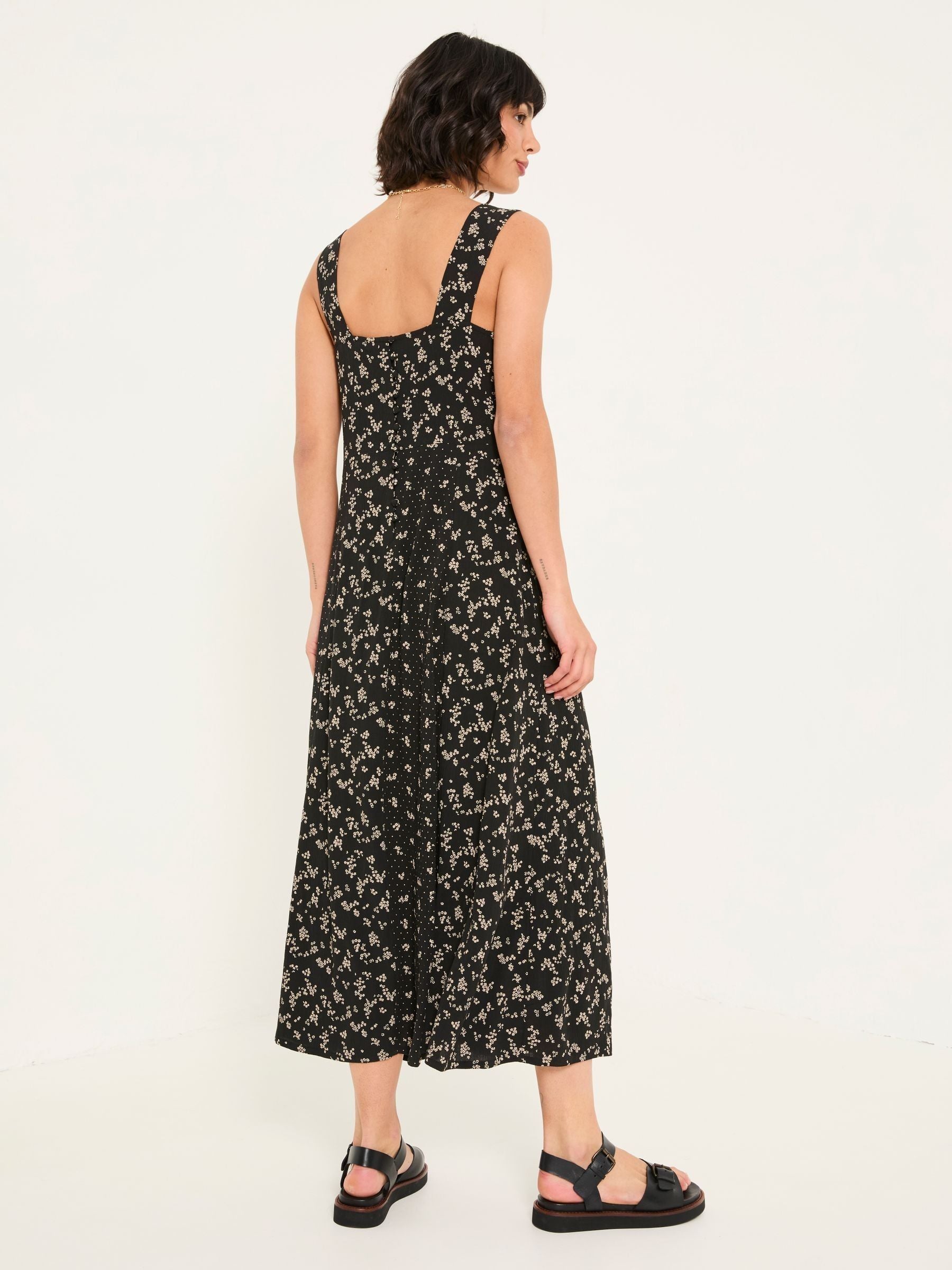 Maj Black Mono Ditsy Midi Dress