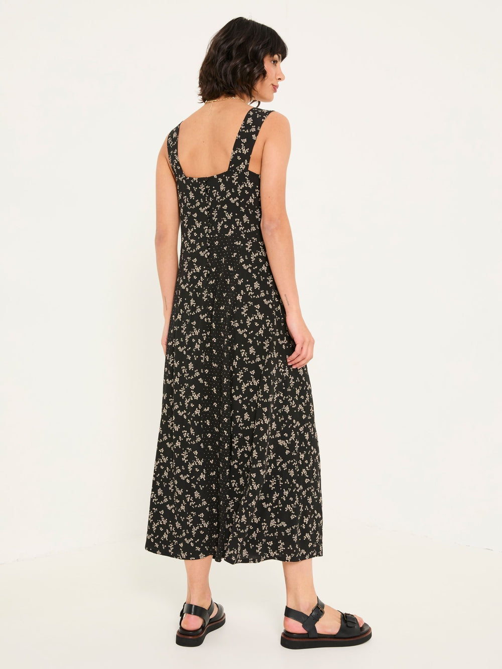Maj Black Mono Ditsy Midi Dress