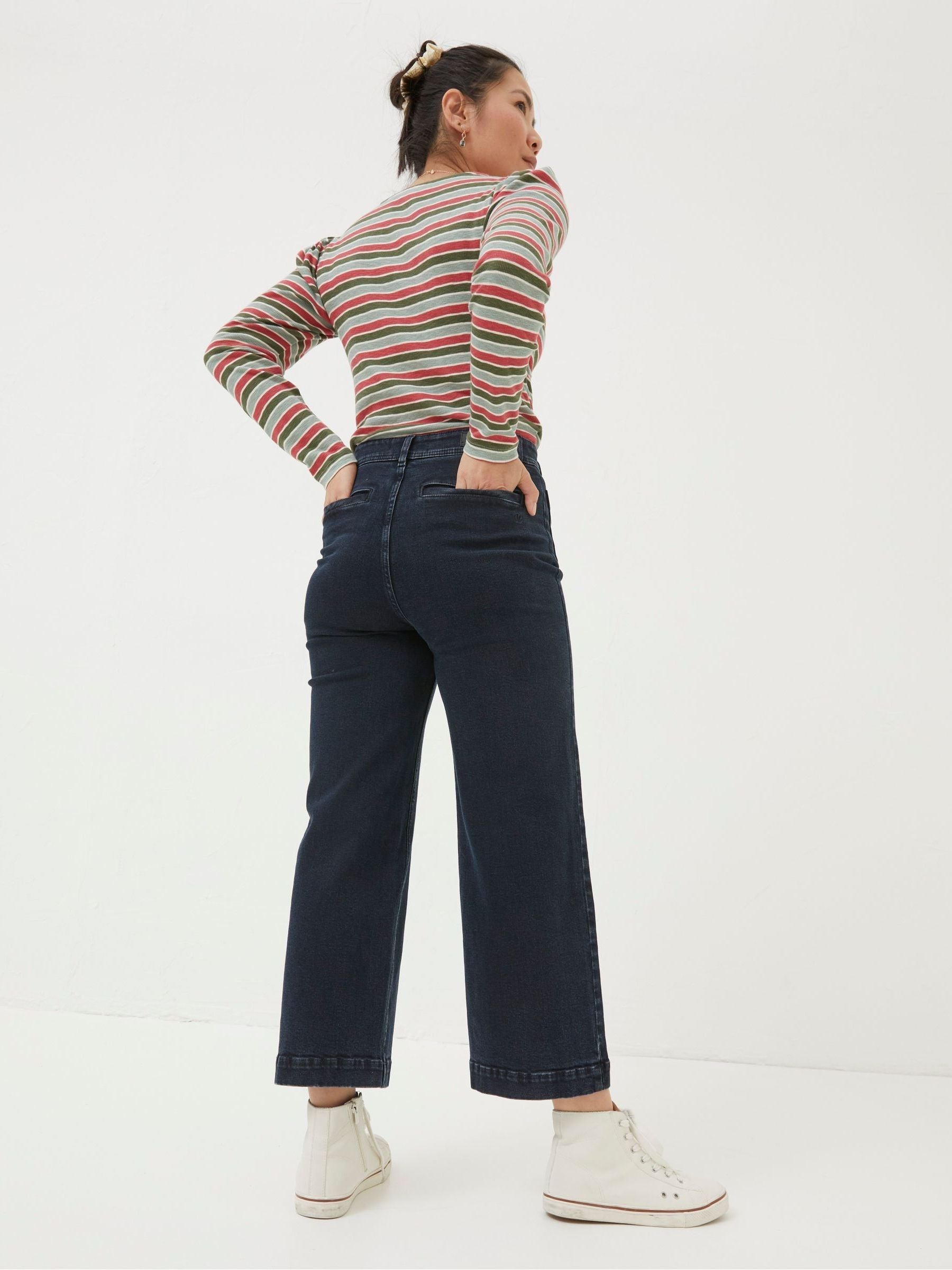 Dark Blue Wide Leg Crop Jeans